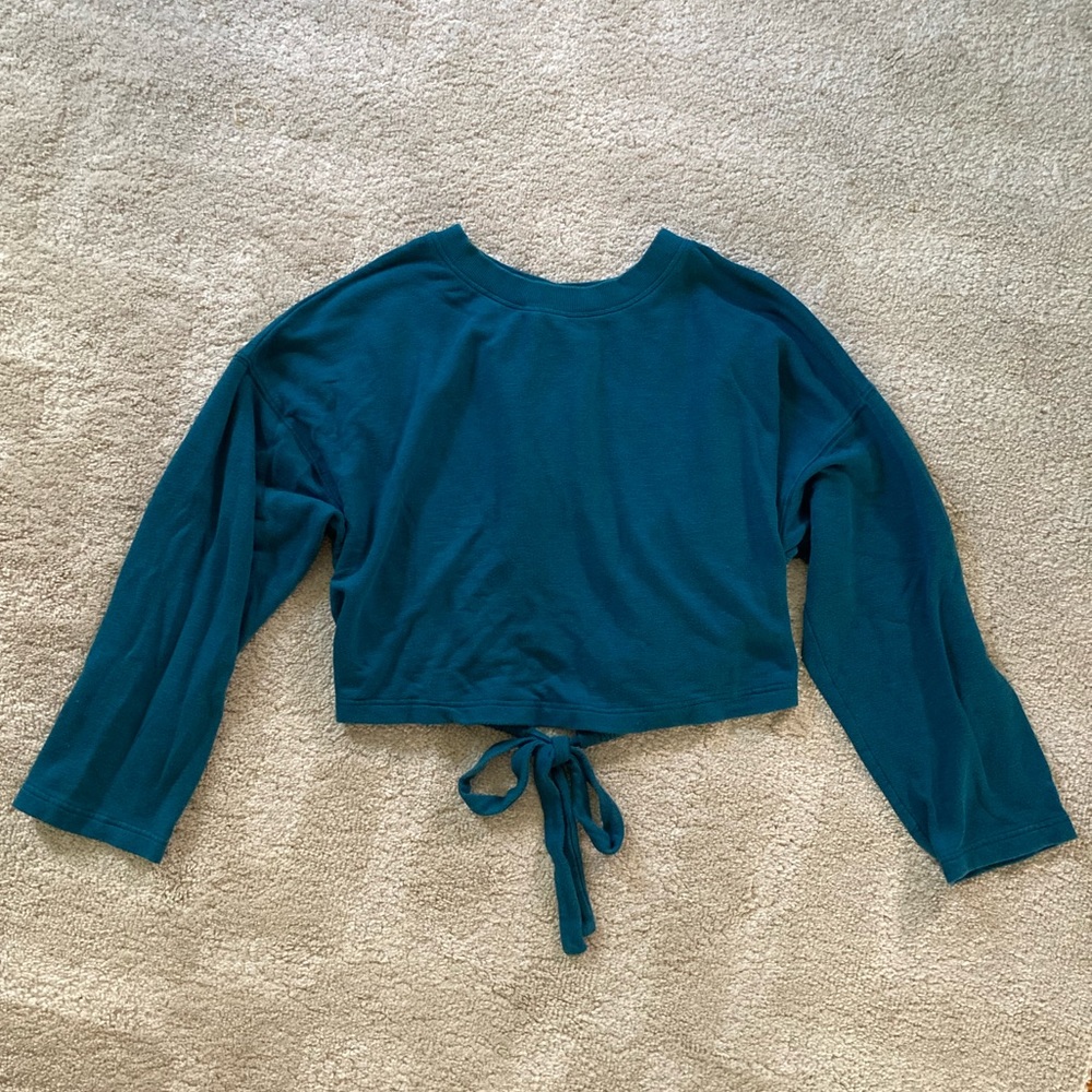 Fabletics teal tie back sweatshirt
